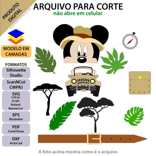 Topo de bolo Mickey safari Arquivo Silhouette, Arquivo ScanNCut, Arquivo SVG, DXF, Ai, Eps, PDF