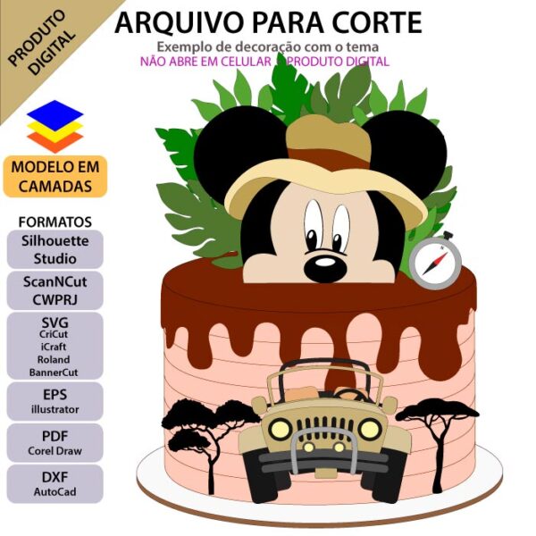 Topo de bolo Mickey safari Arquivo Silhouette, Arquivo ScanNCut, Arquivo SVG, DXF, Ai, Eps, PDF