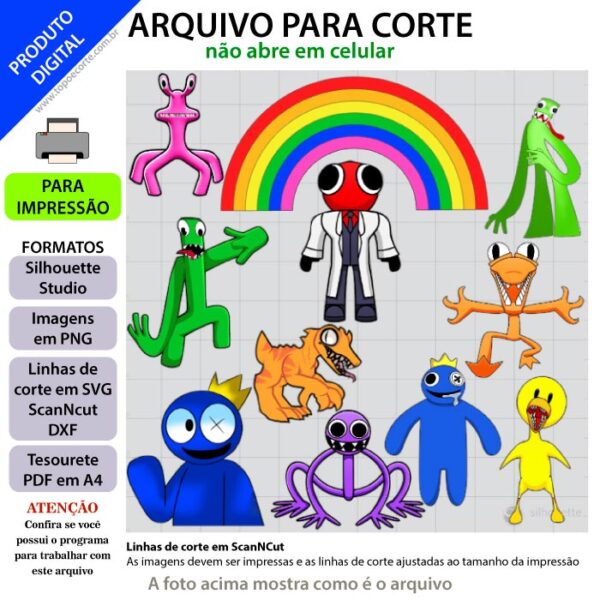 Topo de bolo, Rainbow friends Arquivo ScanNCut Rainbow friends,Arquivo silhouette studio Rainbow friends
