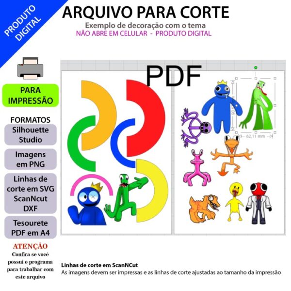 Topo de bolo, Rainbow friends Arquivo ScanNCut Rainbow friends,Arquivo silhouette studio Rainbow friends