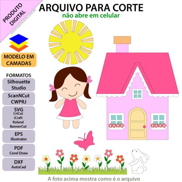 Topo de bolo Bonequinha jardim Arquivo Silhouette, Arquivo ScanNCut, Arquivo SVG, DXF, Ai, Eps, PDF