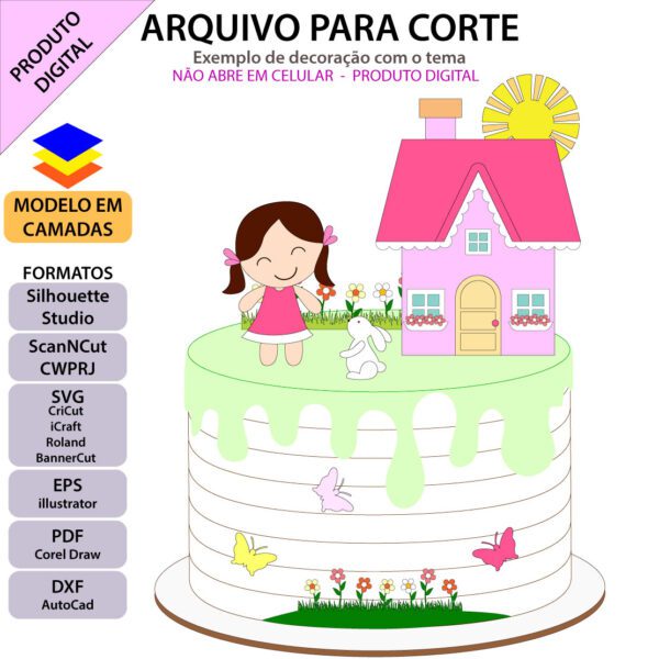 Topo de bolo Bonequinha jardim Arquivo Silhouette, Arquivo ScanNCut, Arquivo SVG, DXF, Ai, Eps, PDF