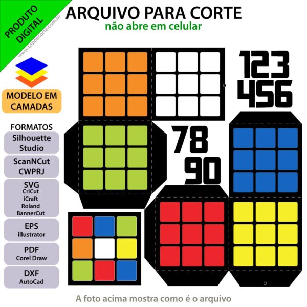 Topo de bolo Cubo mágico Arquivo Silhouette, Arquivo ScanNCut, Arquivo SVG, DXF, Ai, Eps, PDF