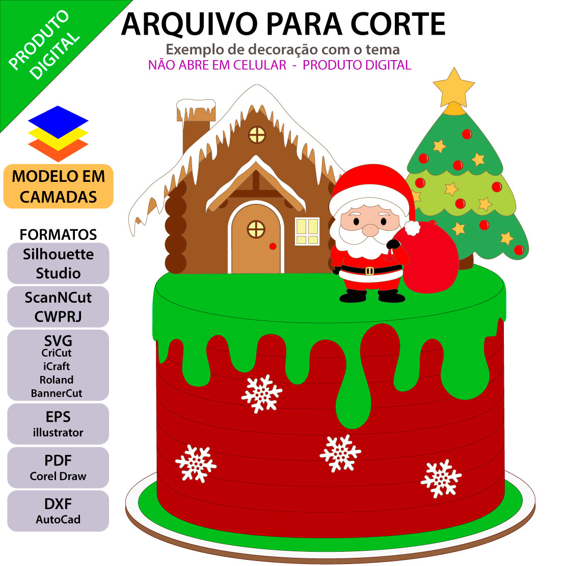 ARQUIVO de Corte Topo de Bolo Papai Noel de Natal- 34 - Topo Arte sua loja  de arquivos de corte silhouette
