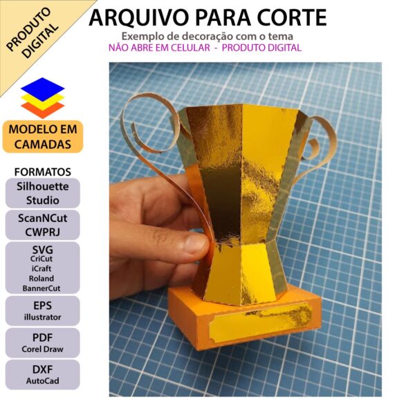 Topo de bolo troféu 3D Arquivo Silhouette, Arquivo ScanNCut, Arquivo SVG, DXF, Ai, Eps, PDF