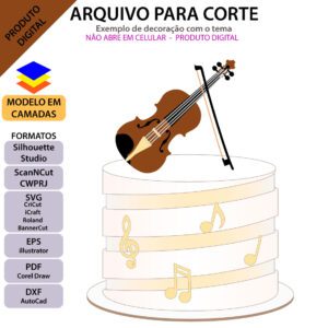Topo de bolo Violino Arquivo Silhouette, Arquivo ScanNCut, Arquivo SVG, DXF, Ai, Eps, PDF