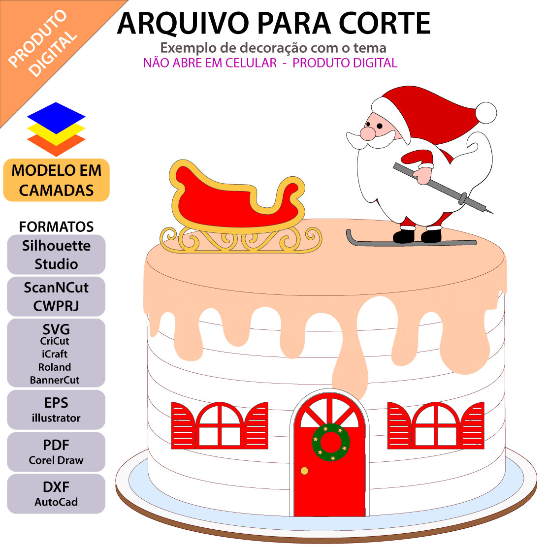 ARQUIVO de Corte Topo de Bolo Papai Noel de Natal- 34 - Topo Arte sua loja  de arquivos de corte silhouette