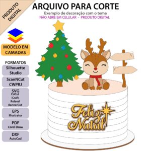 Topo de bolo Reninha de natal sentada Arquivo Silhouette, Arquivo ScanNCut, Arquivo SVG, DXF, Ai, Eps, PDF