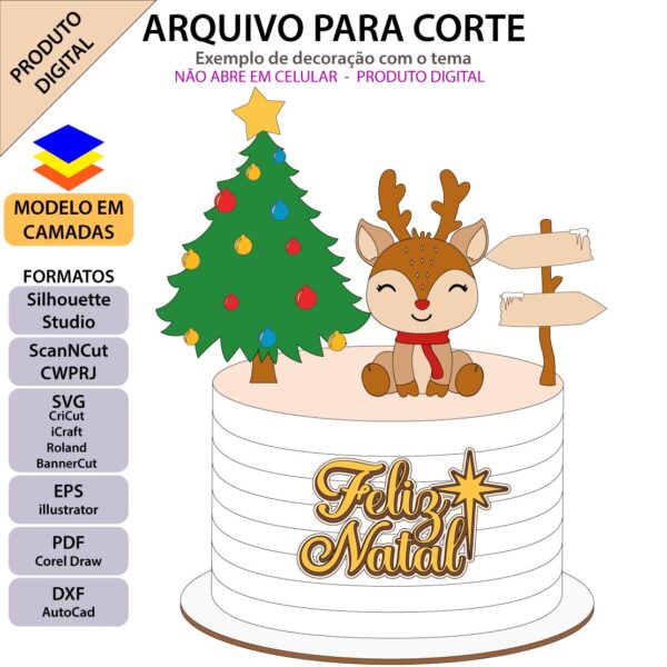 Topo de bolo Reninha de natal sentada Arquivo Silhouette, Arquivo ScanNCut, Arquivo SVG, DXF, Ai, Eps, PDF