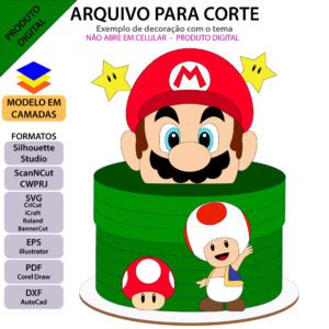 Topo de bolo Super Mario Bolo Arquivo Silhouette, Arquivo ScanNCut, Arquivo SVG, DXF, Ai, Eps, PDF