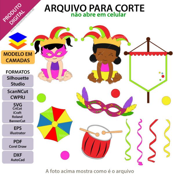 Topo de bolo Carnaval Bebê com gorro Arquivo Silhouette, Arquivo ScanNCut, Arquivo SVG, DXF, Ai, Eps, PDF
