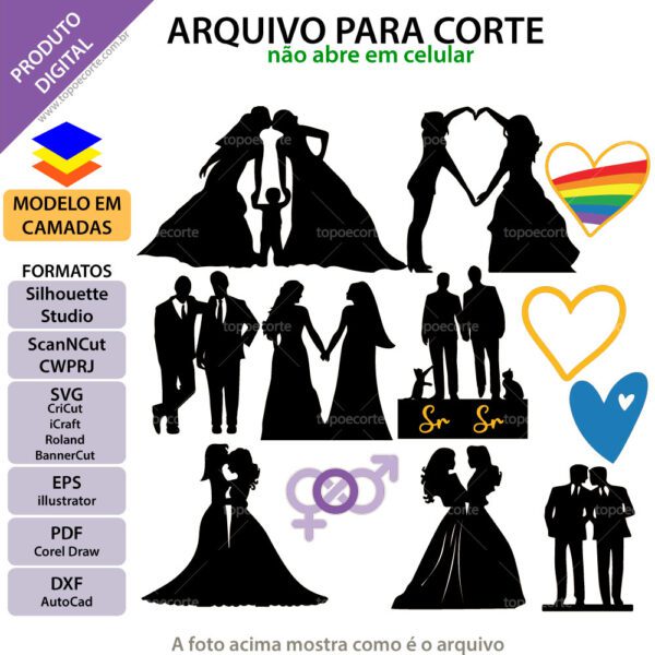 Topo de bolo Casamento LGBT Arquivo Silhouette, Arquivo ScanNCut, Arquivo SVG, DXF, Ai, Eps, PDF