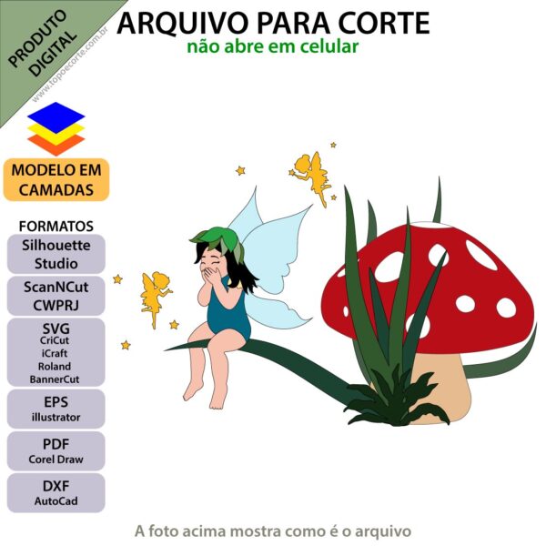 Topo de bolo Fadinha Sentada Cogumelo Arquivo Silhouette, Arquivo ScanNCut, Arquivo SVG, DXF, Ai, Eps, PDF