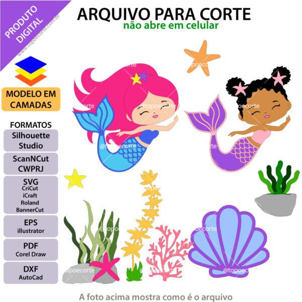 Topo de bolo Sereia Concha Arquivo Silhouette, Arquivo ScanNCut, Arquivo SVG, DXF, Ai, Eps, PDF