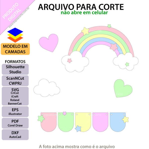 Topo de bolo Arco-Íris Candy Color Arquivo Silhouette, Arquivo ScanNCut, Arquivo SVG, DXF, Ai, Eps, PDF