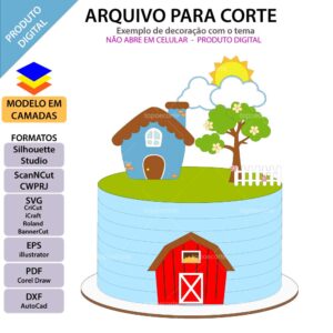 Topo de bolo Celeiro com casinha Arquivo Silhouette, Arquivo ScanNCut, Arquivo SVG, DXF, Ai, Eps, PDF