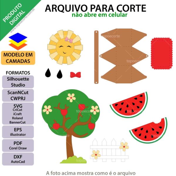 Topo de bolo Cestinho melancia Arquivo Silhouette, Arquivo ScanNCut, Arquivo SVG, DXF, Ai, Eps, PDF