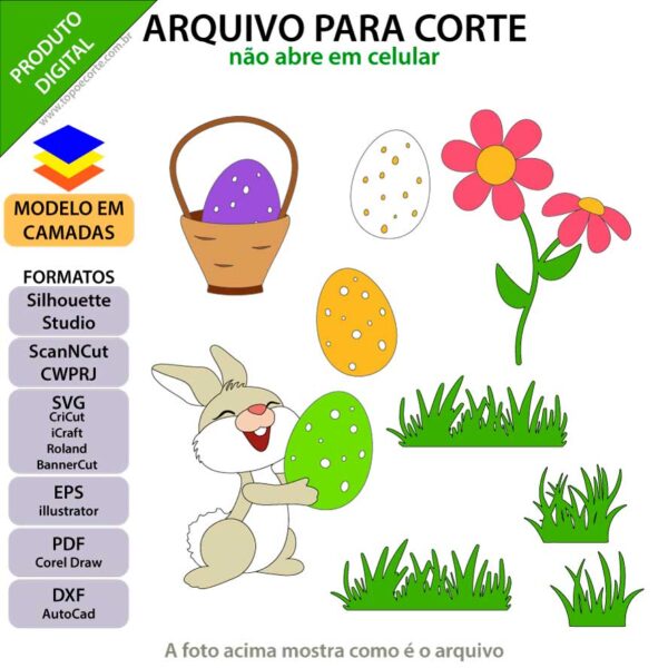 Topo de bolo Coelhinho Caça Ovos Arquivo Silhouette, Arquivo ScanNCut, Arquivo SVG, DXF, Ai, Eps, PDF