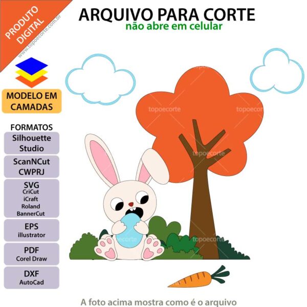 Topo de bolo Coelhinho Comendo Arquivo Silhouette, Arquivo ScanNCut, Arquivo SVG, DXF, Ai, Eps, PDF