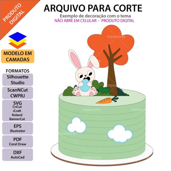 Topo de bolo Coelhinho Comendo Arquivo Silhouette, Arquivo ScanNCut, Arquivo SVG, DXF, Ai, Eps, PDF