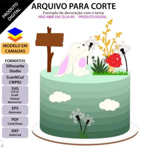 Topo de bolo Coelhinho flor Arquivo Silhouette, Arquivo ScanNCut, Arquivo SVG, DXF, Ai, Eps, PDF