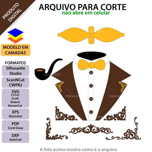 Topo de bolo Terno arabescos Arquivo Silhouette, Arquivo ScanNCut, Arquivo SVG, DXF, Ai, Eps, PDF