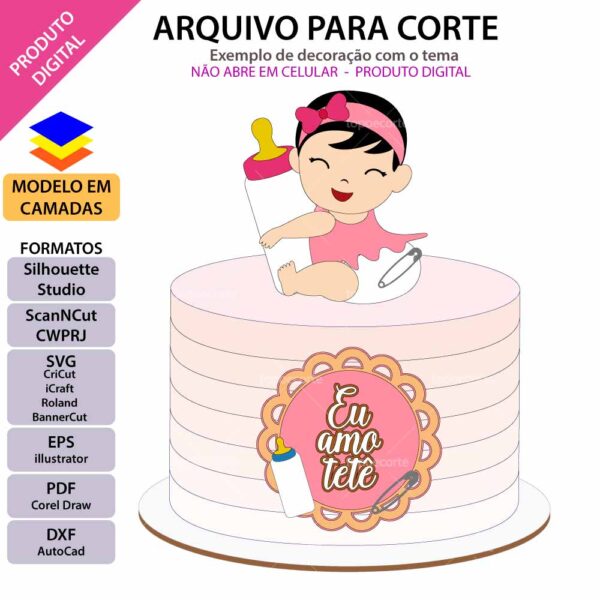 Topo de bolo Eu amo tetê menina Arquivo Silhouette, Arquivo ScanNCut, Arquivo SVG, DXF, Ai, Eps, PDF