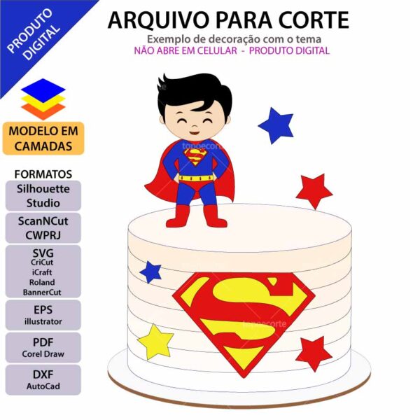 Topo de bolo Super Boy Arquivo Silhouette, Arquivo ScanNCut, Arquivo SVG, DXF, Ai, Eps, PDF