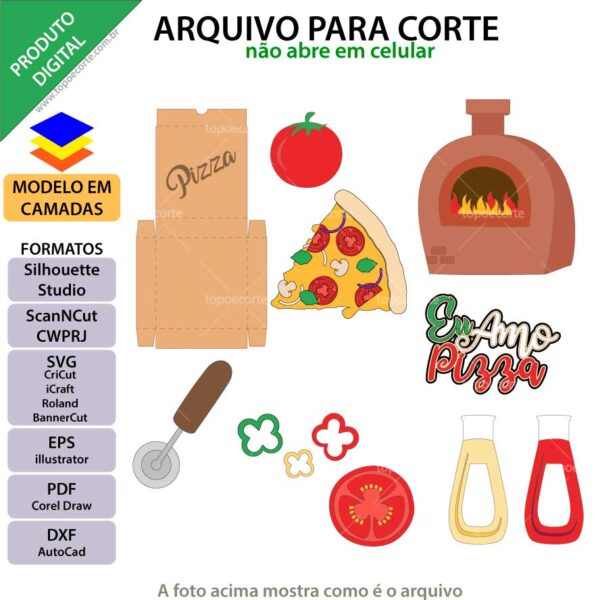 Topo de bolo, Eu amo pizza Arquivo ScanNCut Eu amo pizza,Arquivo silhouette studio Eu amo pizza