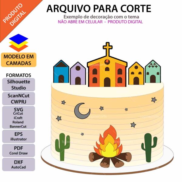 Topo de bolo Festa Junina Igrejinhas Arquivo Silhouette, Arquivo ScanNCut, Arquivo SVG, DXF, Ai, Eps, PDF