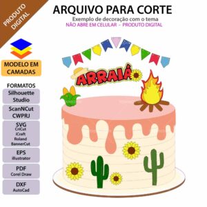 Topo de bolo Festa Junina Cactos Arquivo Silhouette, Arquivo ScanNCut, Arquivo SVG, DXF, Ai, Eps, PDF