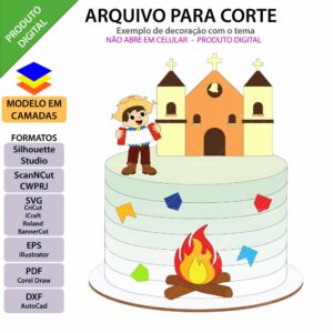 Topo de bolo Festa Junina Menino Igreja Arquivo Silhouette, Arquivo ScanNCut, Arquivo SVG, DXF, Ai, Eps, PDF