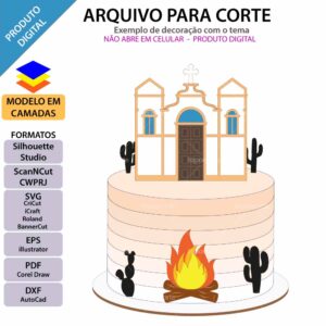 Topo de bolo Igreja Festa Junina Arquivo Silhouette, Arquivo ScanNCut, Arquivo SVG, DXF, Ai, Eps, PDF