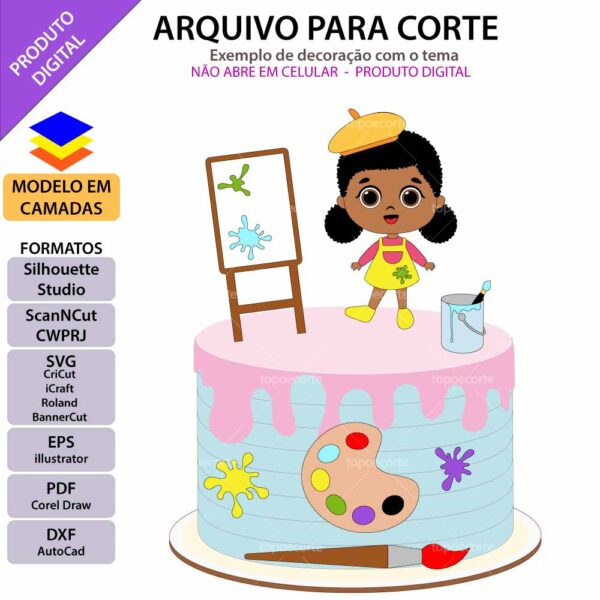 Topo de bolo Menina Pintura Arquivo Silhouette, Arquivo ScanNCut, Arquivo SVG, DXF, Ai, Eps, PDF