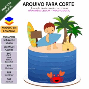 Topo de bolo Menino Surfing Arquivo Silhouette, Arquivo ScanNCut, Arquivo SVG, DXF, Ai, Eps, PDF