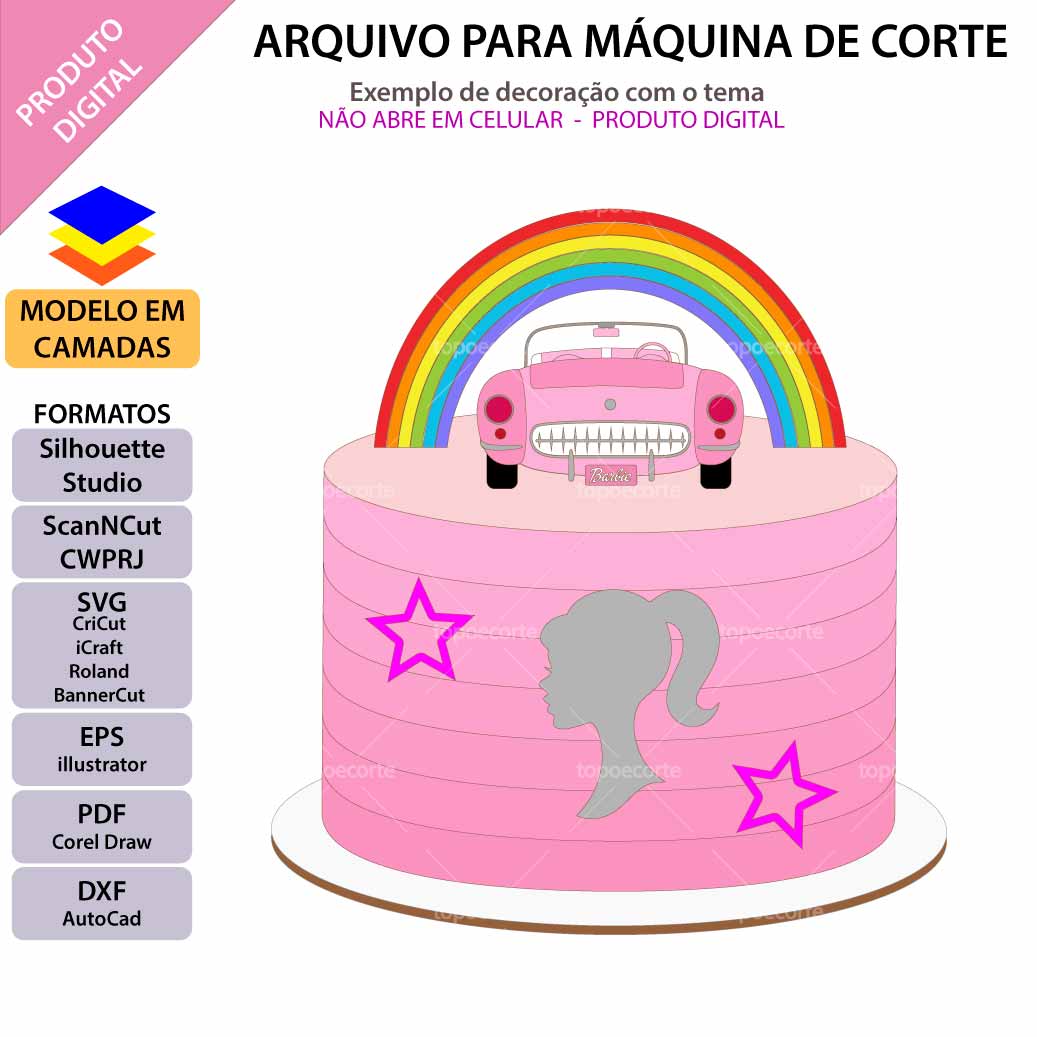 ARQUIVO Topo de bolo Barbie Carro - Topo e corte