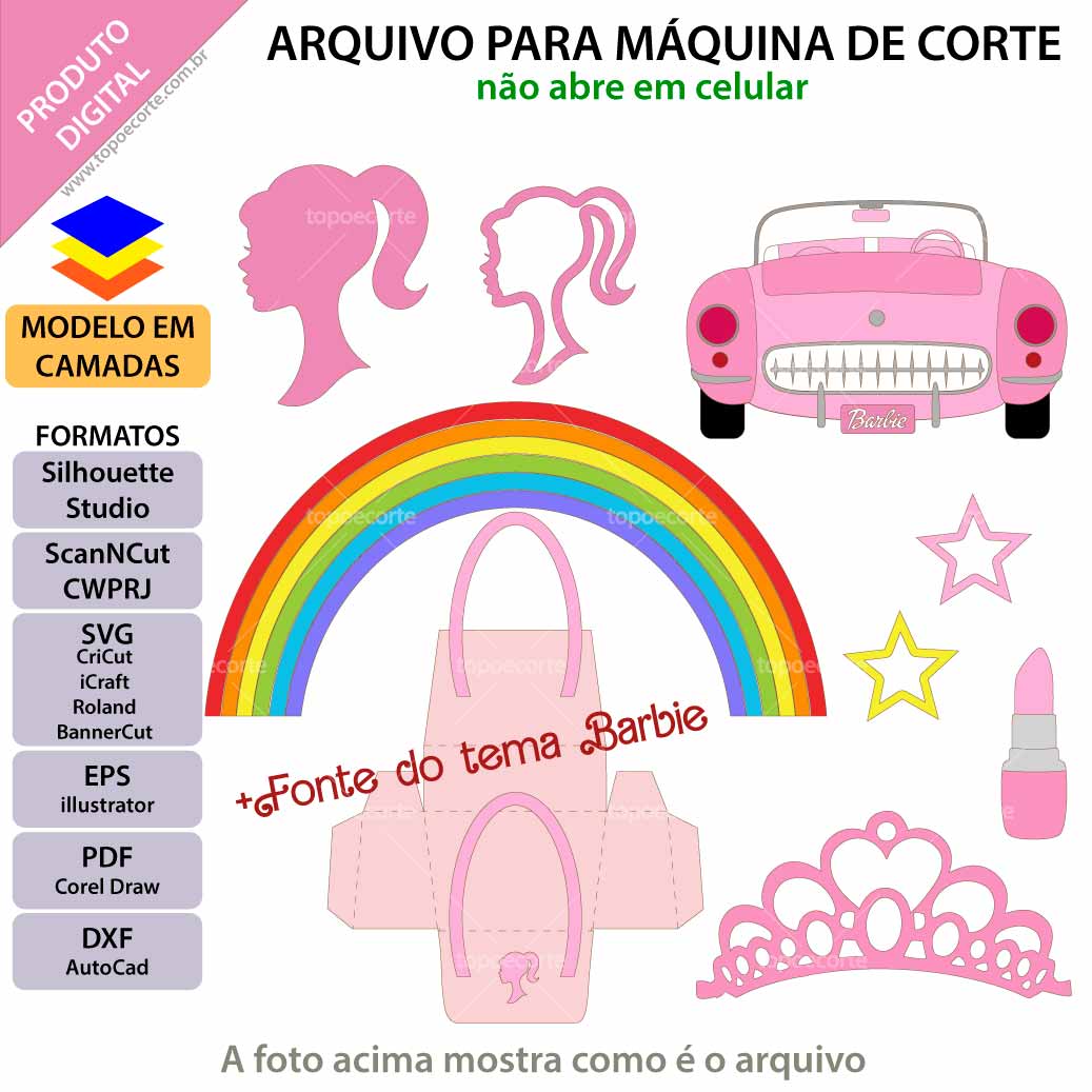 ARQUIVO Topo de bolo Barbie Carro - Topo e corte