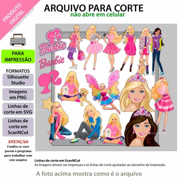 Topo de bolo, Barbie Arquivo ScanNCut Barbie,Arquivo silhouette studio Barbie