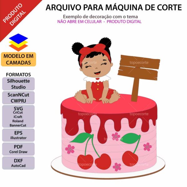 ARQUIVO Silhouette Studio para decoração de topo de bolo Bebê Cerejinha e decoração de festas. Arquivo Scanncut, SVG, EPS, PDF e DXF.