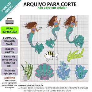 Topo de bolo, Pequena sereia 2023 Arquivo ScanNCut Pequena sereia 2023,Arquivo silhouette studio Pequena sereia 2023