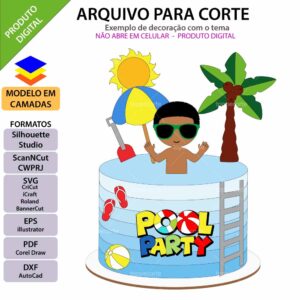 Topo de bolo Pool Party Menino Arquivo Silhouette, Arquivo ScanNCut, Arquivo SVG, DXF, Ai, Eps, PDF