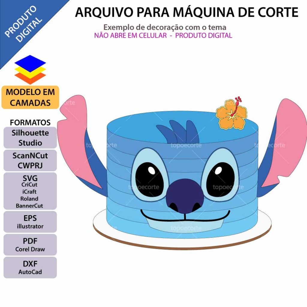 ARQUIVO Topo de bolo inspirado rosto Stitch - Topo e corte