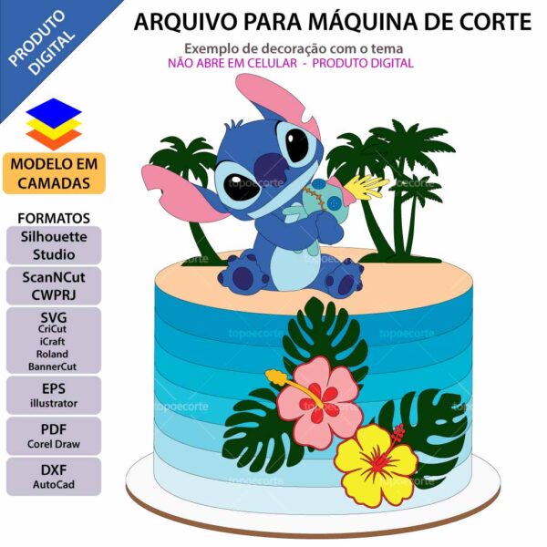 Topo de bolo Stitch Ursinho Arquivo Silhouette, Arquivo ScanNCut, Arquivo SVG, DXF, Ai, Eps, PDF