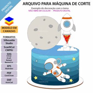 Topo de bolo Astronauta foguete Arquivo Silhouette, Arquivo ScanNCut, Arquivo SVG, DXF, Ai, Eps, PDF