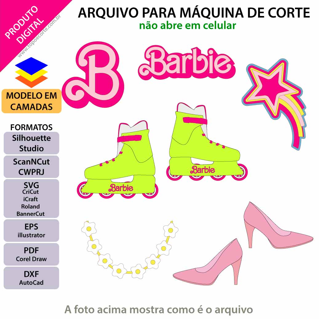 ARQUIVO Topo de bolo Barbie Itens - Topo e corte