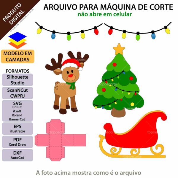 Topo de bolo Reninha árvore de Natal Arquivo Silhouette, Arquivo ScanNCut, Arquivo SVG, DXF, Ai, Eps, PDF