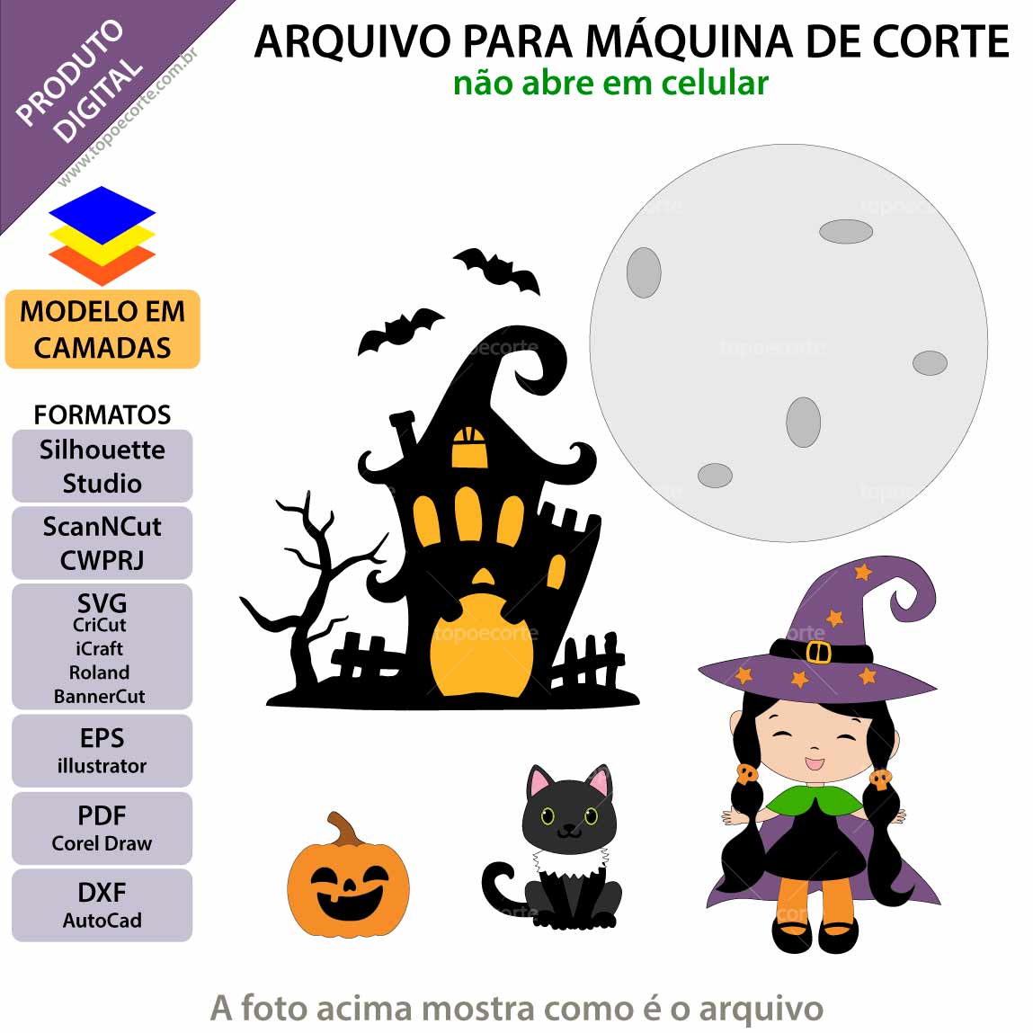 ARQUIVO Topo de bolo Halloween Bruxa - Topo e corte