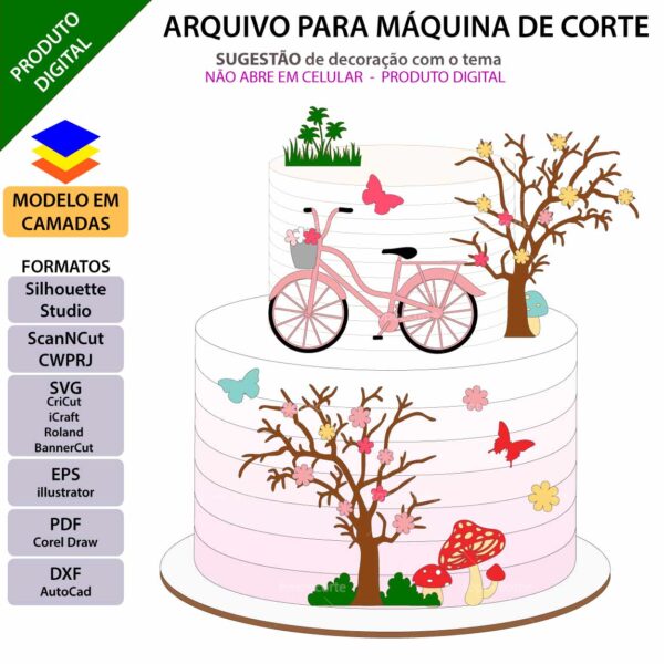 Topo de bolo Jardim Bicicleta Arquivo Silhouette, Arquivo ScanNCut, Arquivo SVG, DXF, Ai, Eps, PDF