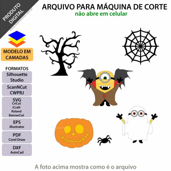 Topo de bolo Minions Halloween Arquivo Silhouette, Arquivo ScanNCut, Arquivo SVG, DXF, Ai, Eps, PDF