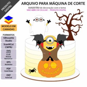 Topo de bolo Minions Halloween Arquivo Silhouette, Arquivo ScanNCut, Arquivo SVG, DXF, Ai, Eps, PDF